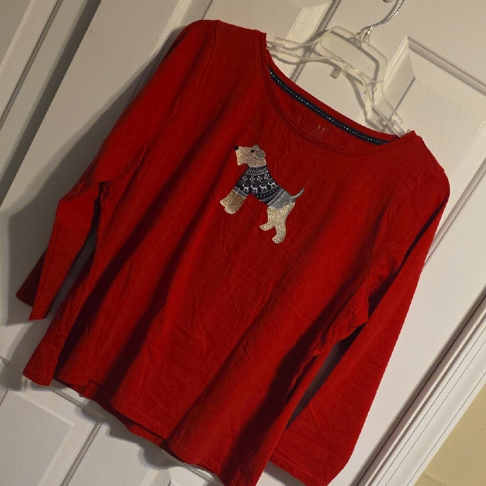 Talbots Red Long Sleeve Tee with Dog Design